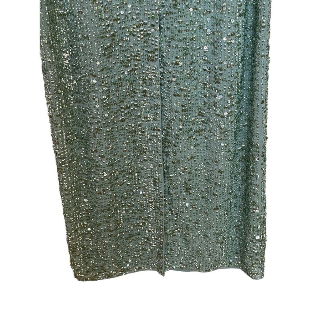 Mac Duggal Dress Gown Size 4/6 Mint Green Sequined Rhinestones Embellished - Picture 12 of 16